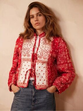 New Mint Velvet red bandana print quilted jacket